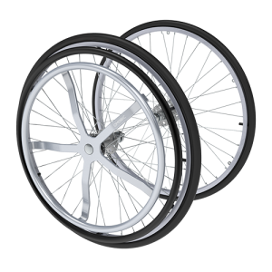 One arm drive wheel set 24'', heavy duty, 5 spokes silv. pushr.,d 12mm bearing, bl.alum. rim, bl. tyre,PU insert